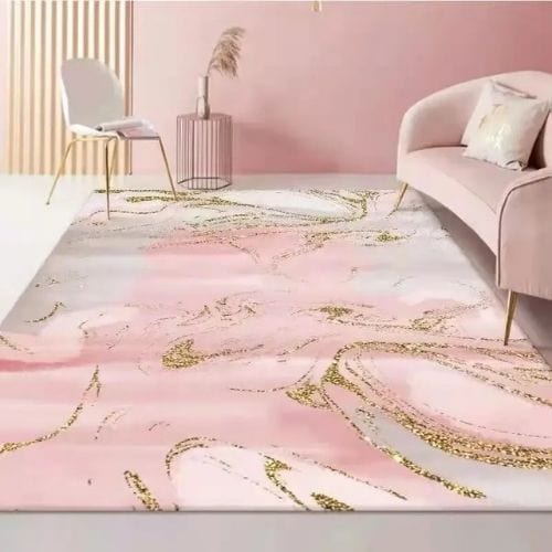 Tapis de Sol | Moderne Scandinave Abstrait Marbre - Tapinna® Doré Rose / Rectangulaire / 40x60cm (16x24 Pouces)