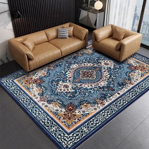 Tapis de Sol | Persan Oriental Motif Ethnique Exotique - Tapinna® Bleu / Rectangulaire / 500x800mm