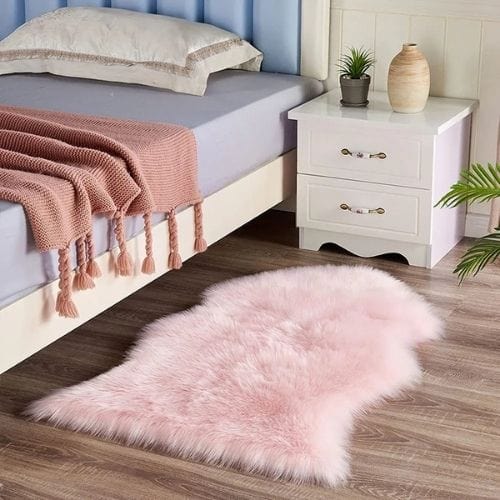 Tapis de Sol | Shaggy Uni Luxe Poil Long - Tapinna® Rose / Irrégulier / 45x65cm (1P Forme)