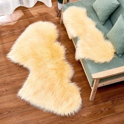 Tapis de Sol | Shaggy Uni Moderne Forme Double Cœur - Tapinna® Jaune / Cœur / 35x70cm