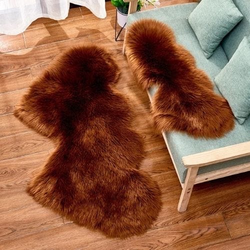 Tapis de Sol | Shaggy Uni Moderne Forme Double Cœur - Tapinna® Marron / Cœur / 35x70cm