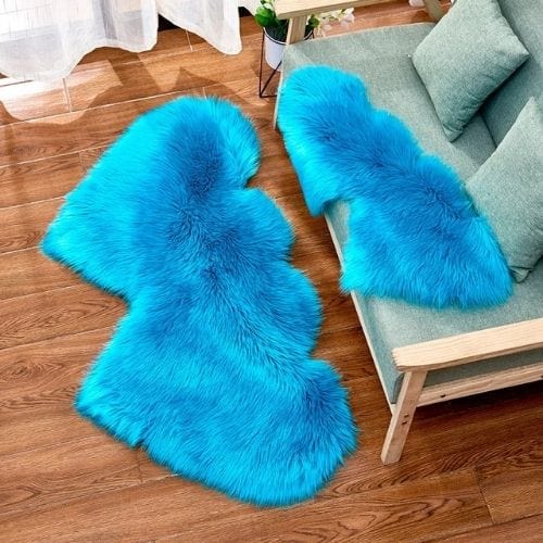 Tapis de Sol | Shaggy Uni Moderne Forme Double Cœur - Tapinna® Turquoise / Cœur / 35x70cm