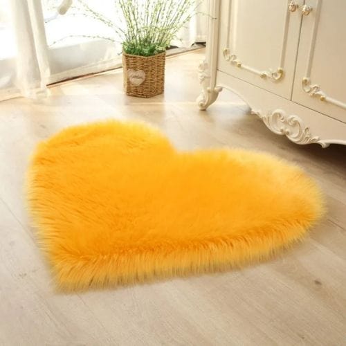 Tapis de Sol | Shaggy Uni Moderne Poil Long Forme Cœur - Tapinna® Jaune / Cœur / 40x50cm