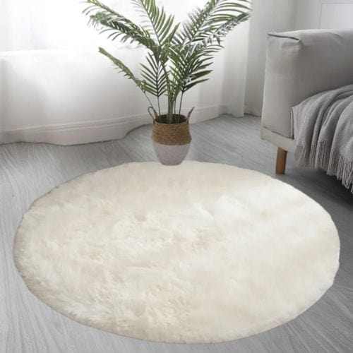 Tapis de Sol | Shaggy Uni Moderne Poil Long - Tapinna® Blanc / Rond / 60x60cm