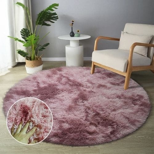 Tapis de Sol | Shaggy Uni Moderne Scandinave Poil Long - Tapinna® Rose / Rond / Diamètre 60cm