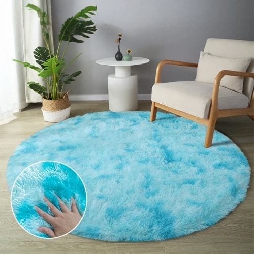 Tapis de Sol | Shaggy Uni Moderne Scandinave Poil Long - Tapinna® Turquoise / Rond / Diamètre 60cm