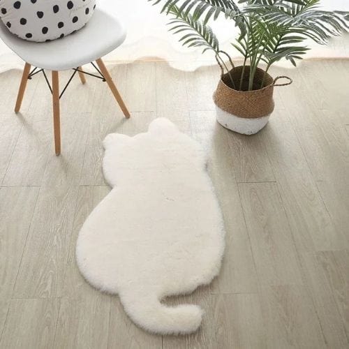 Tapis de Sol | Shaggy Uni Persan Poil Long Forme Chat - Tapinna® Blanc / Animal / 47x93cm