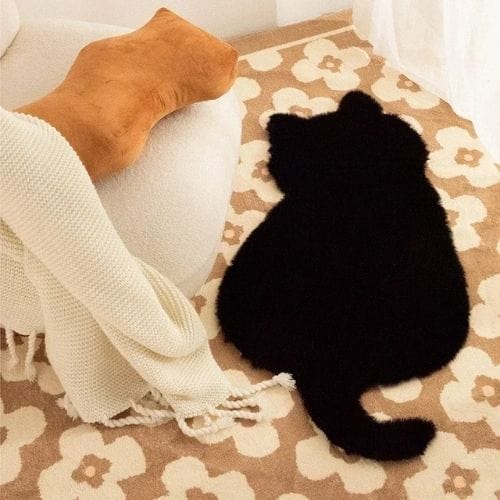 Tapis de Sol | Shaggy Uni Persan Poil Long Forme Chat - Tapinna® Noir / Animal / 47x93cm