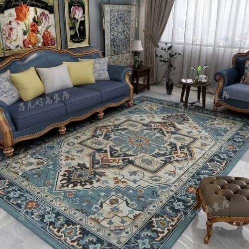 Tapis de Sol | Vintage Bohème Minimaliste Luxe Design - Tapinna® Bleu / Rectangulaire / 80x120cm
