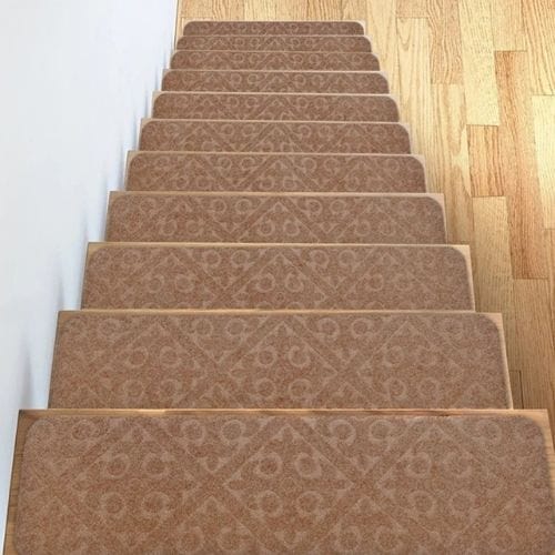 Tapis Escalier | Marche Auto-Adhésif Motif Rayé - Tapinna® Marron / 76x20cm (1 Pièce)