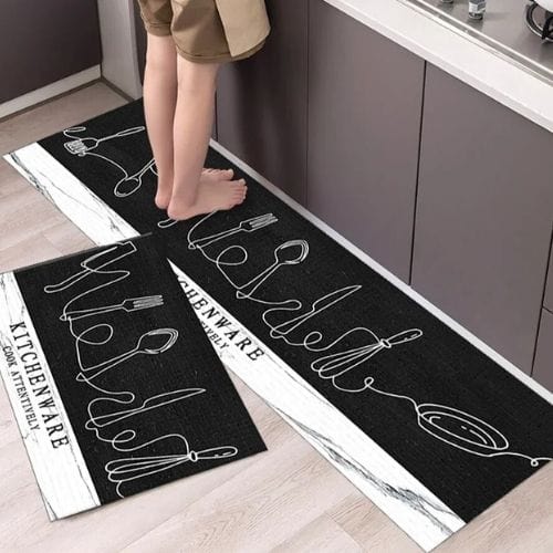 Tapis Salle à Manger | Scandinave Luxe Uni - Tapinna® Noir et Blanc / Rectangulaire / 40x60cm (1 Pièce)