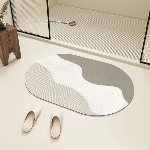 Tapis Salle de Bain | Moderne Rayure - Tapinna® Gris / Ovale / 45x75cm