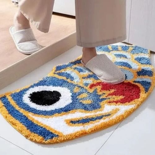 Tapis Salle de Bain | Poil Ras Forme Poisson - Tapinna® Bleu / Animal / 45x85cm