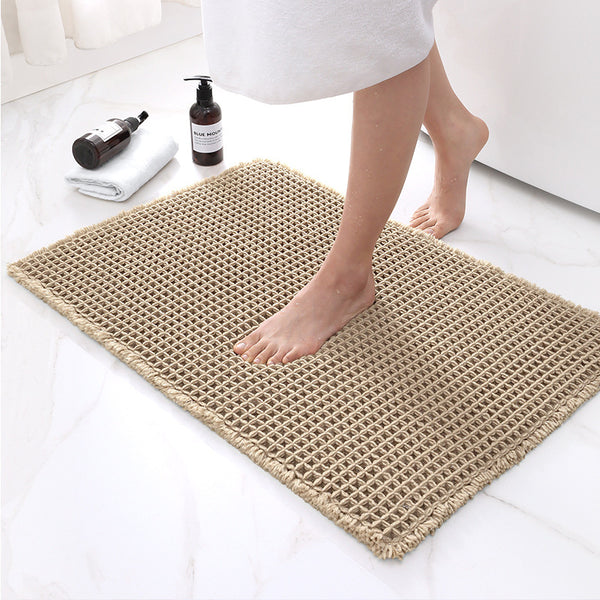 Tapis Salle de Bain Waffle Uni Absorbant Antidérapant Coloré