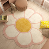Tapis Rond Marguerite – Motif Fleur Douce Rose & Blanc | Chambre Enfant Salon 3
