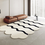 Tapis Rectangulaire Velours Motif Vague Noir & Blanc – Salon 5