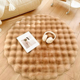 Tapis Rond Peluche Texturé Moelleux Style Crème – Salon & Chambre 5