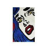 Tapis Tufté Pop Art Visage Femme – Bleu & Rouge – Salon Design 4
