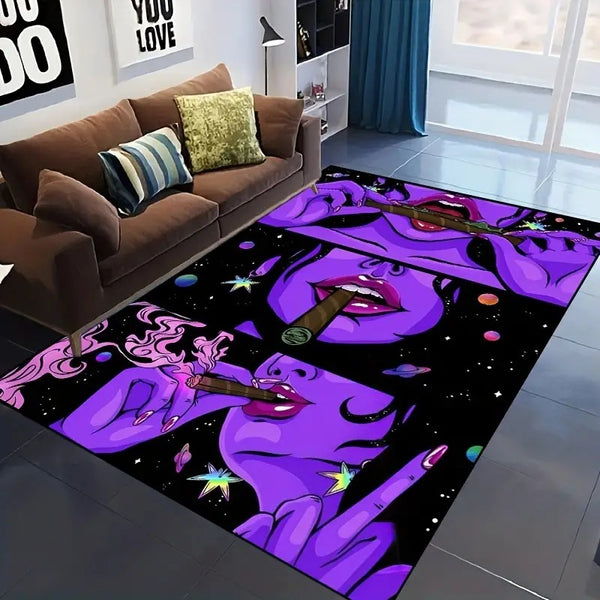Tapis Imprimé Femme Punk Violet Chambre Graphique Nordique