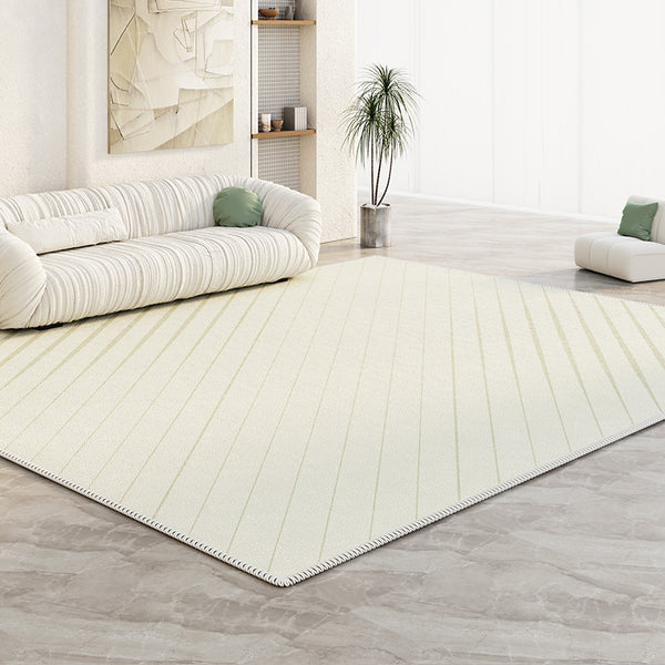 Tapis Rectangulaire Uni Crème – Texture Relief Microrayures | Salon Chambre