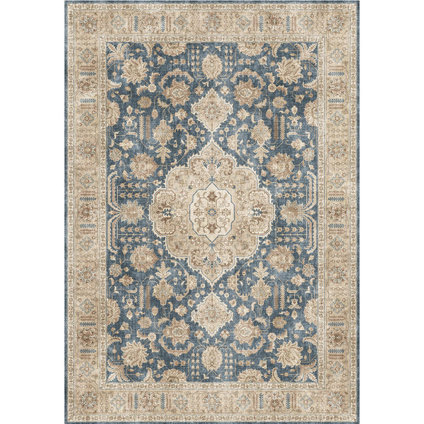 Tapis Persan Médaillon Floral – Rouge, Bleu & Gris – Salon & Bureau