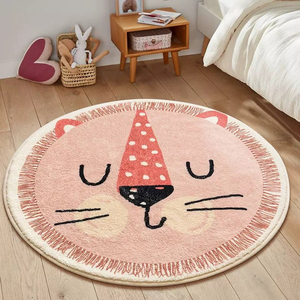 Tapis Rond Enfant Animaux Cartoon Chambre Bébé Rose