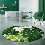 Tapis Rond Laine Mélangée Mousse Forêt Fait Main – Vert Naturel 8
