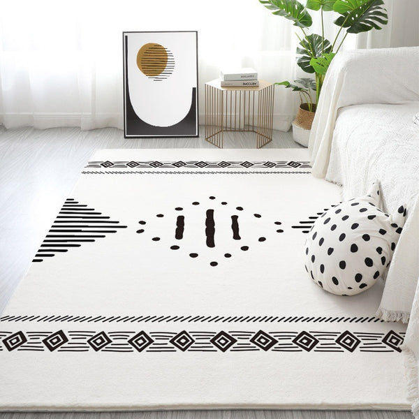Tapis Runner Berbère Blanc & Noir Motif Géométrique – Salon & Couloir