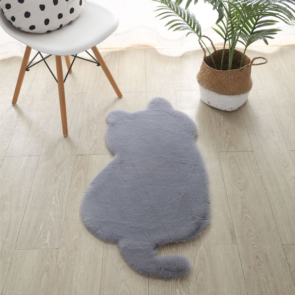 Tapis Forme Silhouette Chat Cartoon Salon Chambre Uni Doux