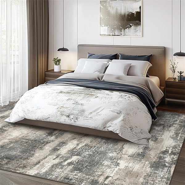 Tapis Abstrait Distressed – Style Moderne Épuré Beige & Gris | Salon Entrée