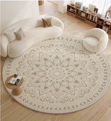 Tapis Rond Luxe – Motif Floral Sculpté Crème & Or | Salon Chambre 10