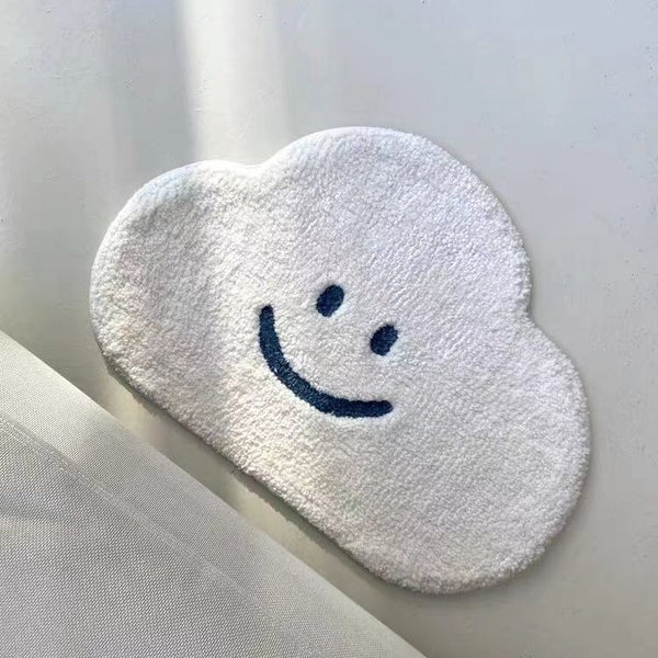 Tapis Forme Nuage Souriant Imitation Cachemire Blanc Doux