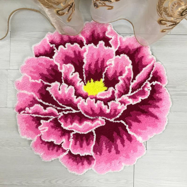 Tapis Forme Pivoine Fleur Tufté Fait Main – Salon & Chambre