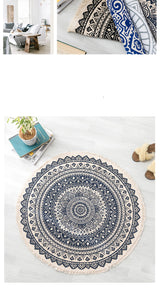 Tapis Rond Mandala Ethnique en Coton et Lin – Bohème 3