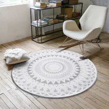 Tapis Rond Polyester Motif Mandala Scandinave – Salon & Chambre