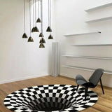 Tapis Illusion d'Optique 3D – Vortex Noir & Blanc | Salon Chambre 4