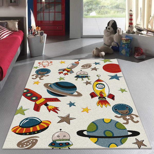 Tapis Enfant Espace Fusées Planètes Coloré Chambre Salon