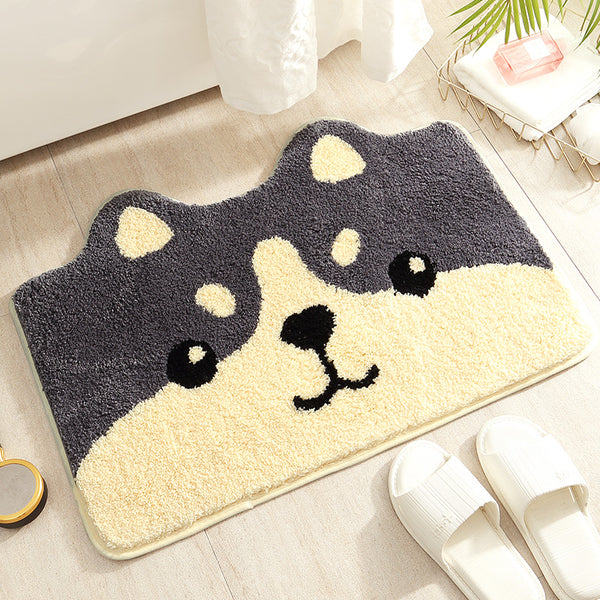 Tapis Salle de Bain Shiba Inu Cartoon Antidérapant Doux