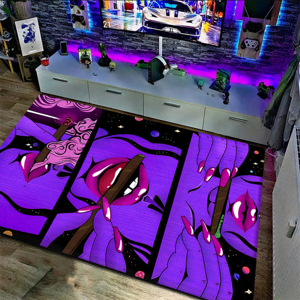 Tapis Imprimé Femme Punk Violet Chambre Graphique Nordique