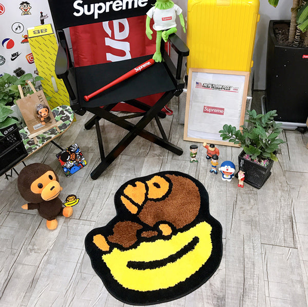 Tapis Forme Banana Monkey Cartoon Streetwear – Jaune et Noir