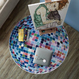 Tapis Rond Boule Disco Mosaïque Bleu et Gris 3