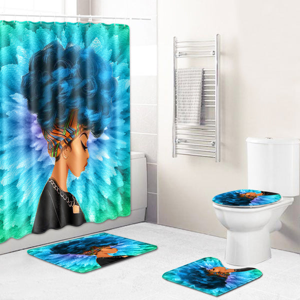 Set Salle de Bain Rideau de Douche + Tapis Motif Portrait Afro – Salle de Bain