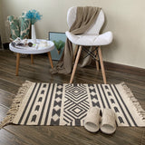 Tapis Rectangulaire Coton Tissé Motif Kilim Franges – Entrée & Salon 3