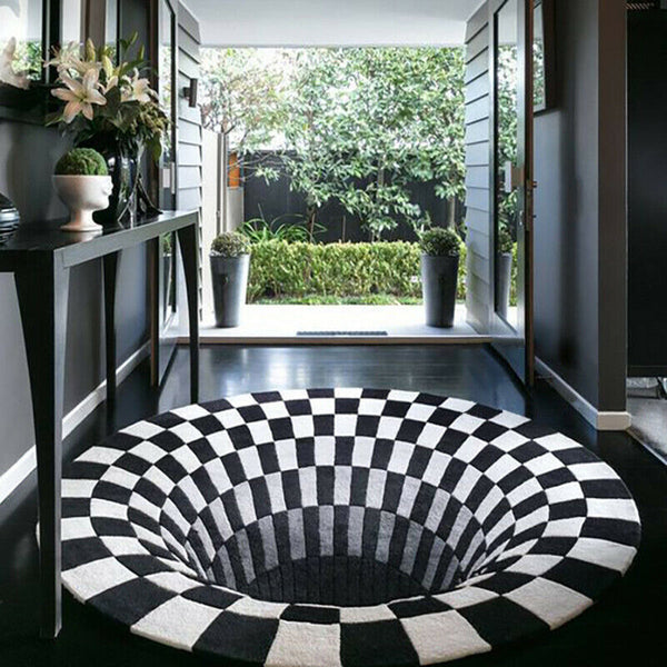 Tapis Illusion d'Optique 3D – Vortex Noir & Blanc | Salon Chambre
