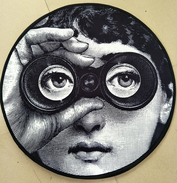 Tapis Rond Imprimé Visage Pop Art Noir Blanc Décoration — Tapinna®