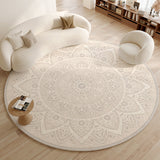 Tapis Rond Luxe – Motif Floral Sculpté Crème & Or | Salon Chambre 9