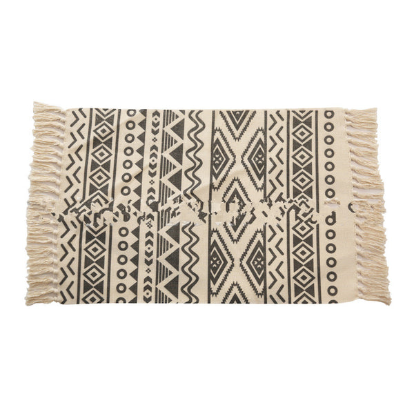Tapis Rectangulaire Coton Tissé Motif Kilim Franges – Entrée & Salon