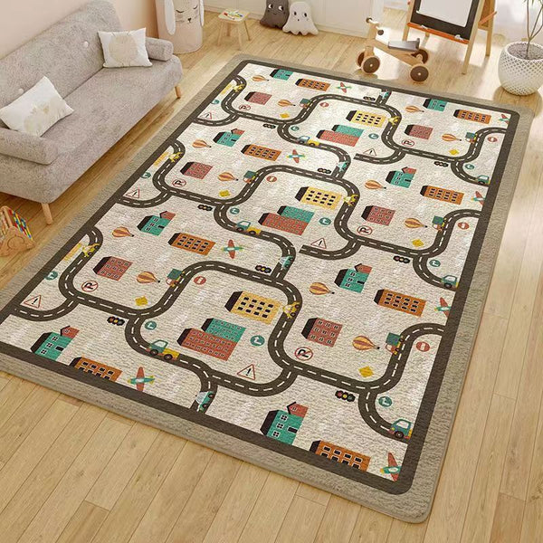 Tapis Enfant Circuit Voitures Ville Imitation Cachemire Grand Format