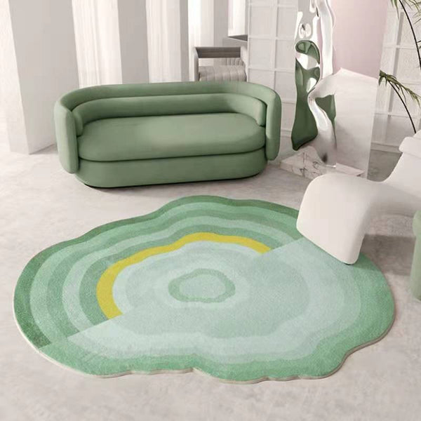 Tapis Irrégulier Nuage – Forme Organique Vert & Blanc | Salon Chambre