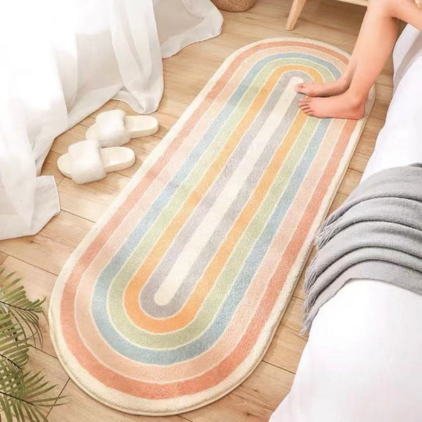 Tapis Ovale Tressé Rayures Colorées Pastel – Couloir & Salle de Bain